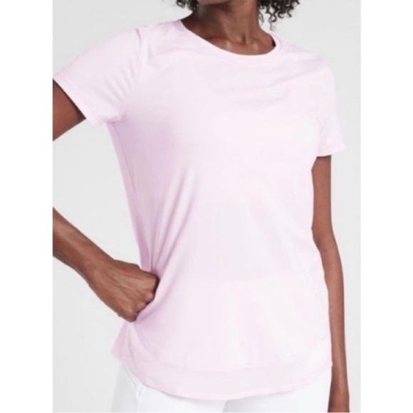 ATHLETA TOP, Size LP, Light Pink Cadence Short Sleeve Athleisure Tee, Excellent. - Picture 6 of 11